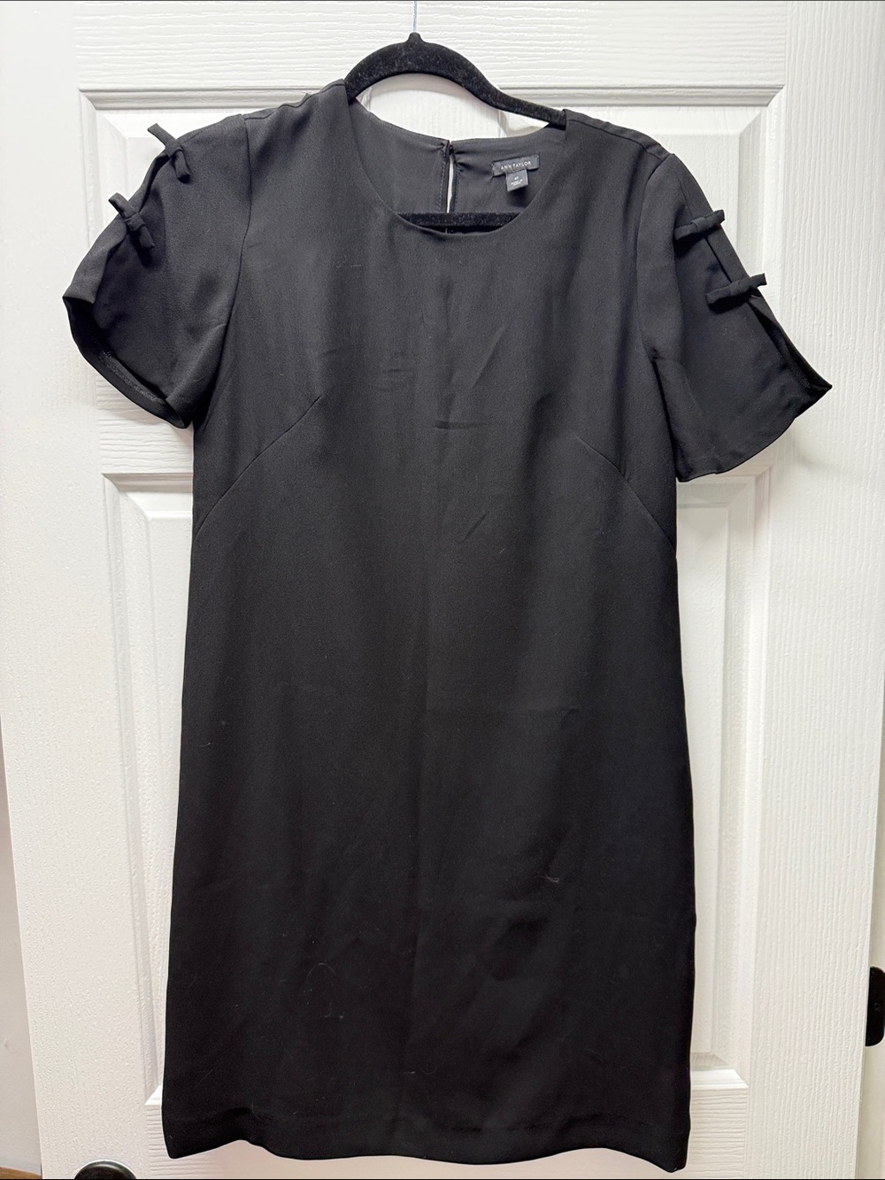Classic Black Shift Dress with Sleeve Bow Detail Ann Taylor